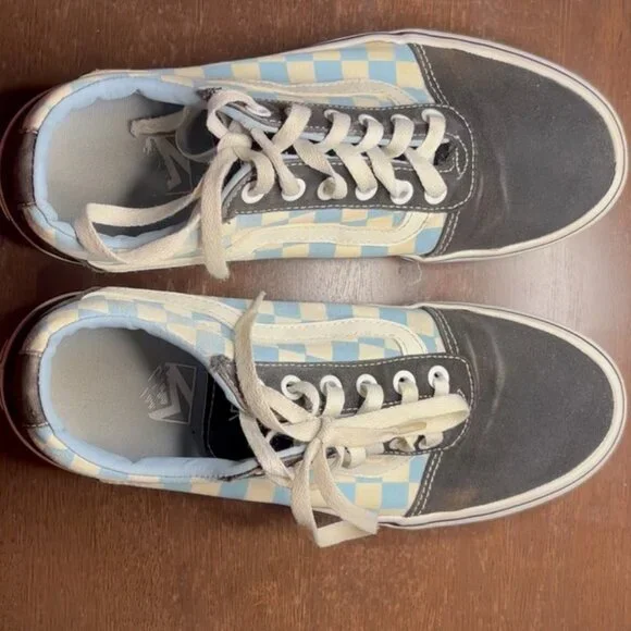 Vans Women's Checkered Sneakers - Light Blue and White Squares with Black Size 9 - Picture 9 of 9